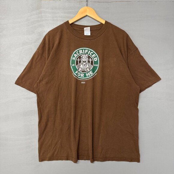 Vintage “Sacrificed For Me” Starbucks Parody Jesus Tee Shirt XXL‎ - Picture 1 of 6